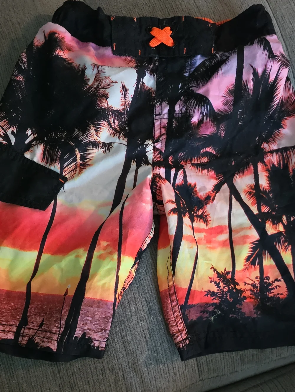 Cat & Jack Kids Sunset Palm Print Swim Trunks - Black & Sunset Orange